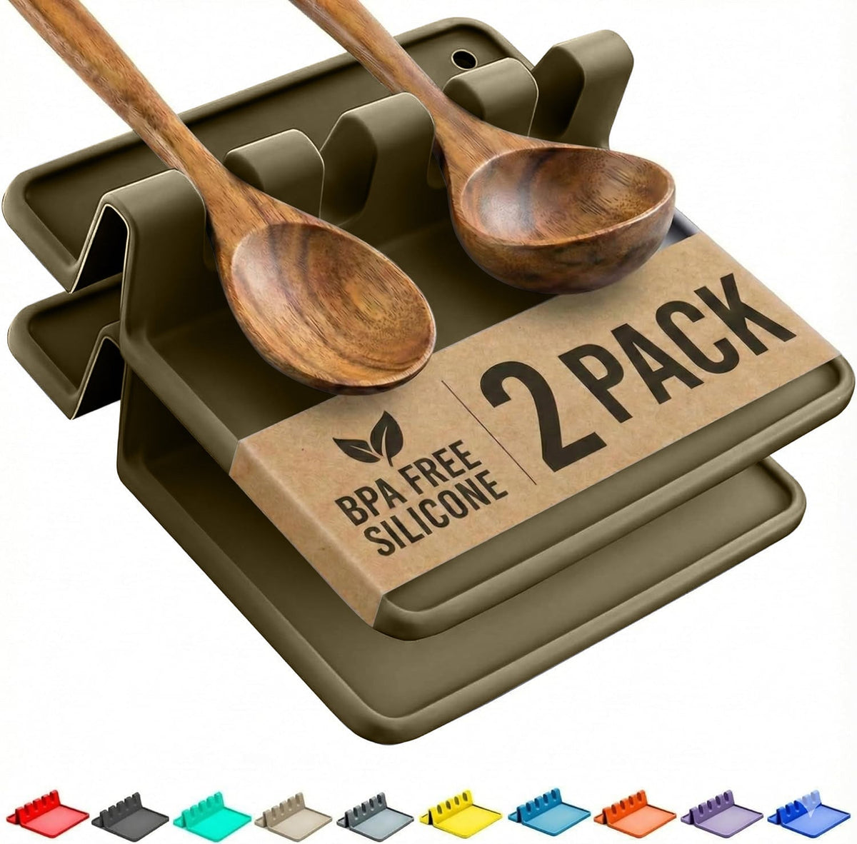 2 Pack Silicone Spoon Rest for Stove Top Kitchen Spoon Holder Set