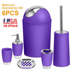 Bathroom Accessories Set 6 Pcs Bathroom Set Ensemble Complete Soap Dispenser Toothbrush Holder Tumbler Soap Dish Toilet Cleaning Brush Trash Can