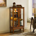 Lighted Curio Display Cabinet with Adjustable Shelves - Light Brown, Dark Brown, Dark Red