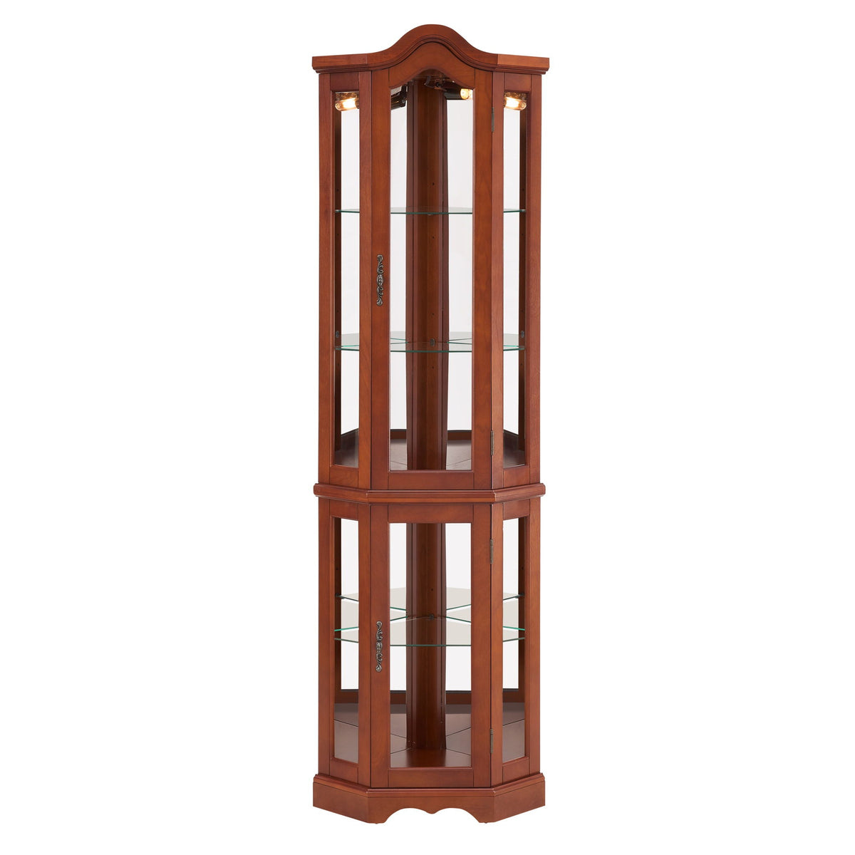Corner Curio Cabinet with Lights and Adjustable Shelves - Walnut