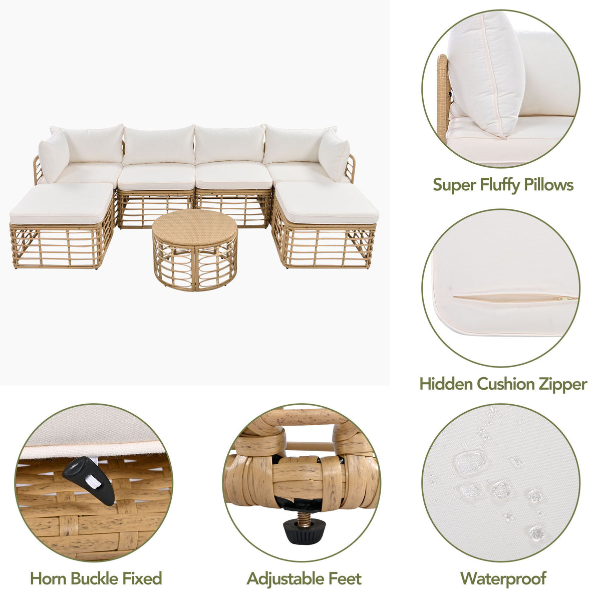 Outdoor Patio Furniture, All-Weather Rattan Sectional Sofa Set With Thick Cushions And Pillows