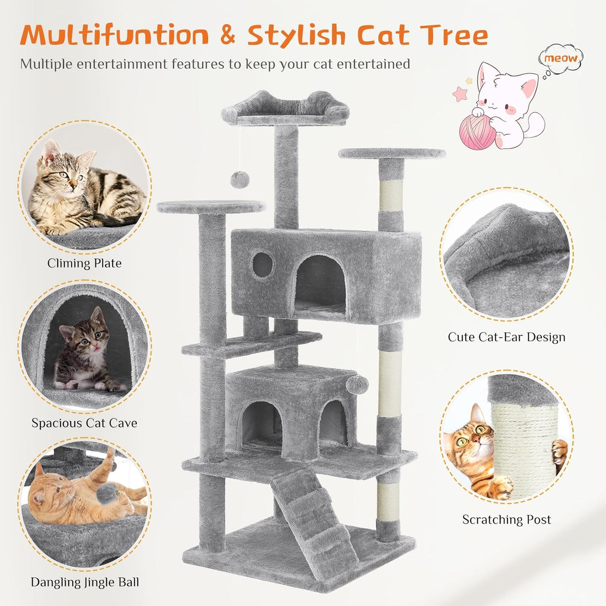 54 -Cat Tree Tower - Multi-level With Sisal Grab Post