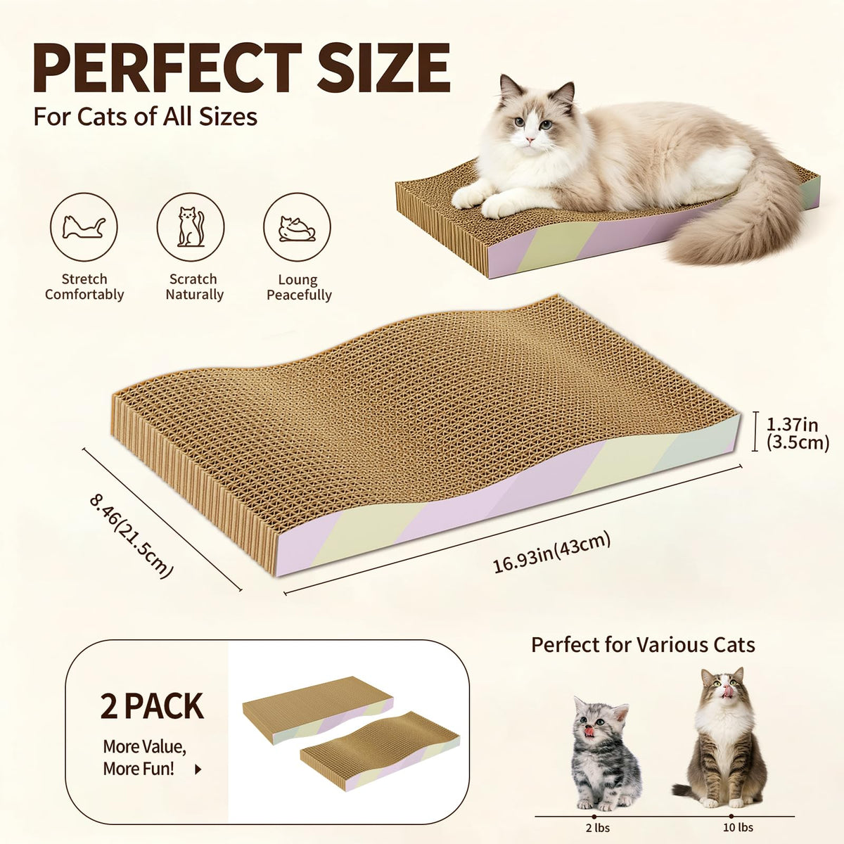 Cat Scratching Board 2-Pack, Reversible Cat Scratcher Pad