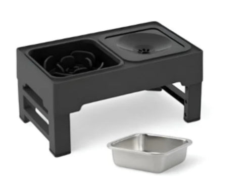 Dog Double Bowls Stainless Stand Adjustable Height Pets Feeding Dish Bowl