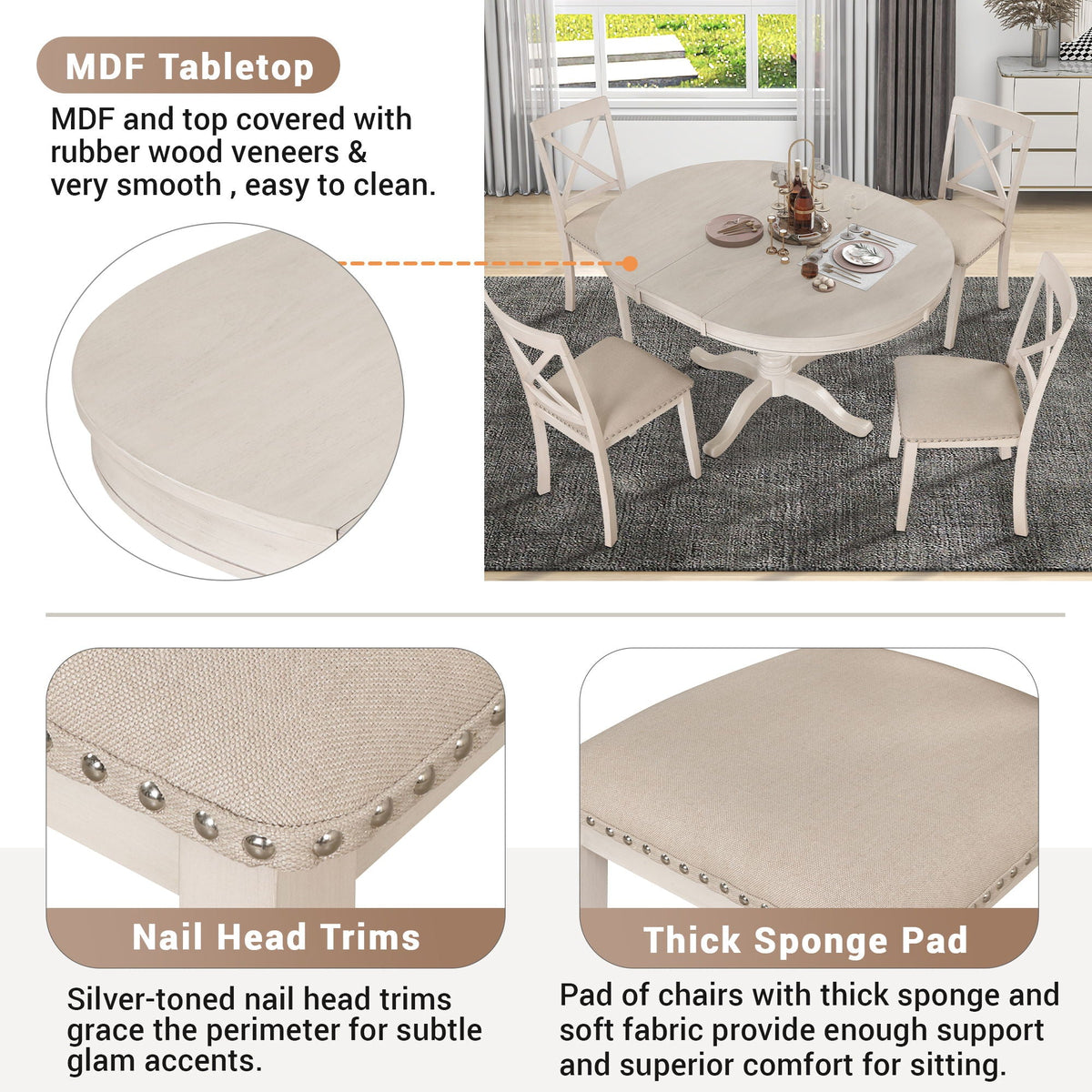 Modern Dining Table Set For 4, Round Table And 4 Kitchen Room Chairs