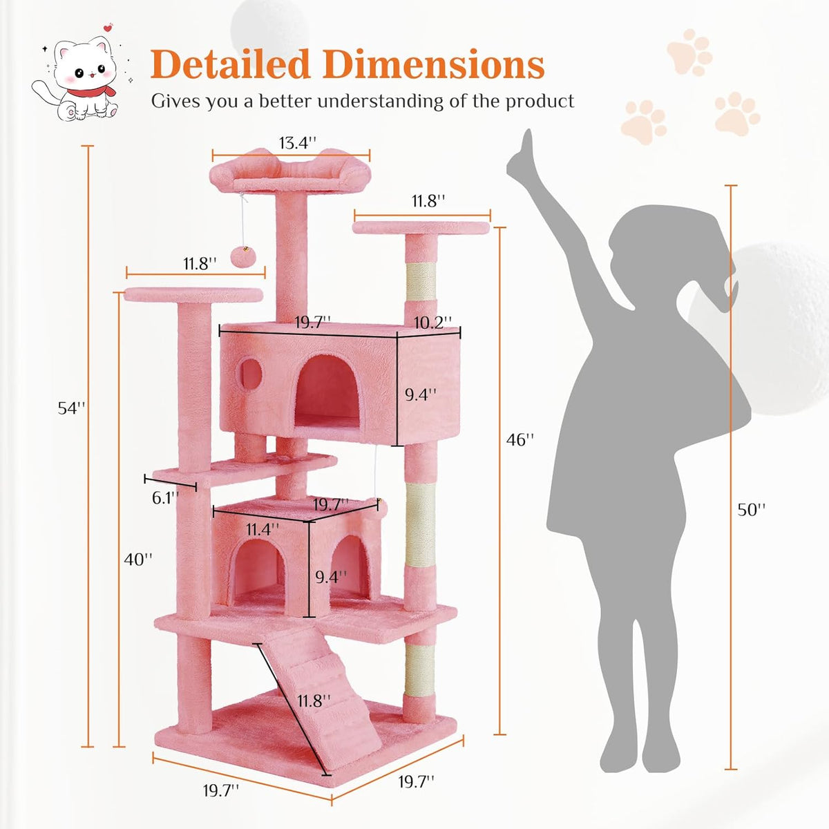 54 -Cat Tree Tower - Multi-level With Sisal Grab Post