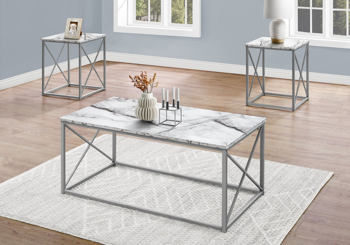 Table Set, Coffee, End, Side, Accent, Living Room, Marble Look Laminate