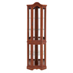 Corner Curio Cabinet with Lights and Adjustable Shelves - Walnut
