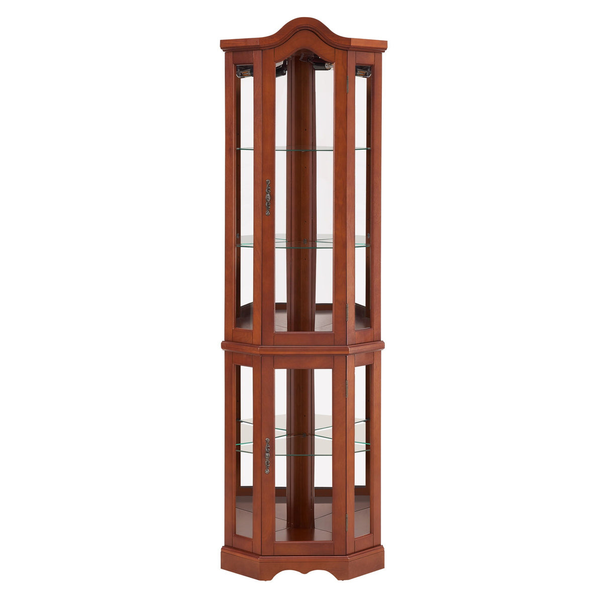 Corner Curio Cabinet with Lights and Adjustable Shelves - Walnut