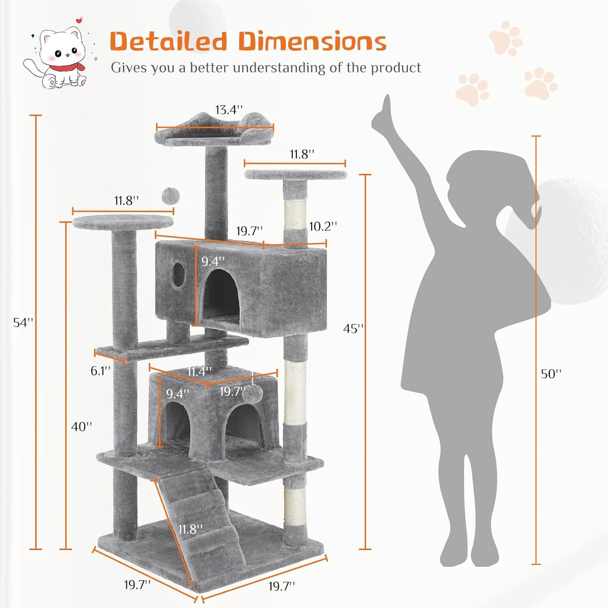54 -Cat Tree Tower - Multi-level With Sisal Grab Post