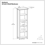 Amherst 5 Shelf Bookcase with Adjustable Shelves - Multiple Colors