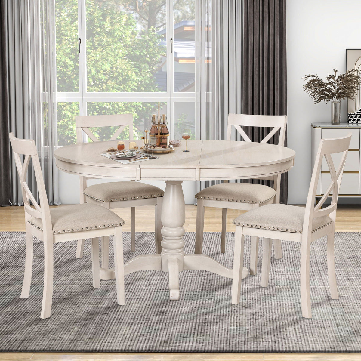 Modern Dining Table Set For 4, Round Table And 4 Kitchen Room Chairs
