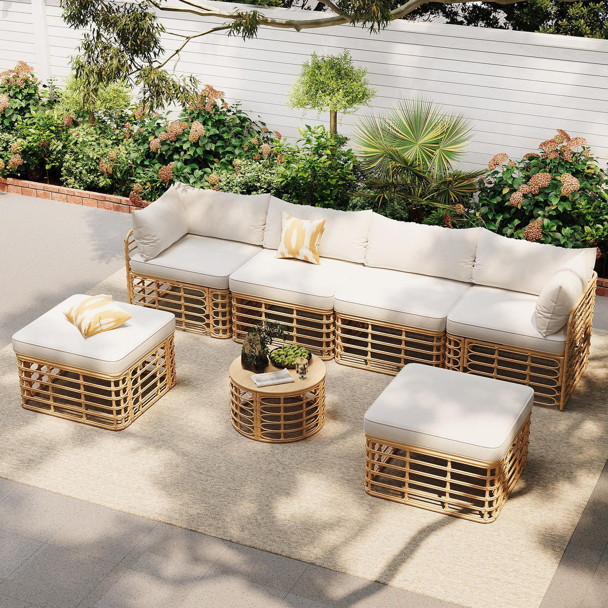 Outdoor Patio Furniture, All-Weather Rattan Sectional Sofa Set With Thick Cushions And Pillows
