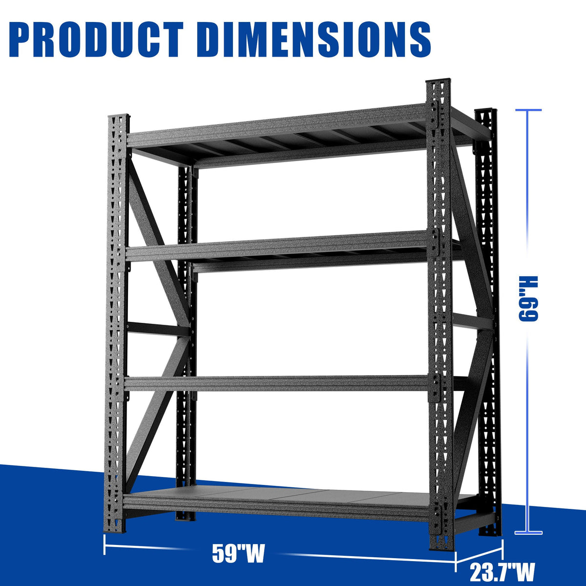 Heavy Duty 4 Shelf Garage Shelving Unit with Adjustable Steel Frame - Black
