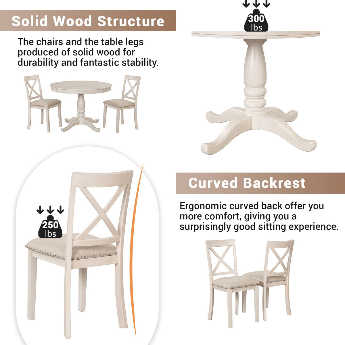 Modern Dining Table Set For 4, Round Table And 4 Kitchen Room Chairs