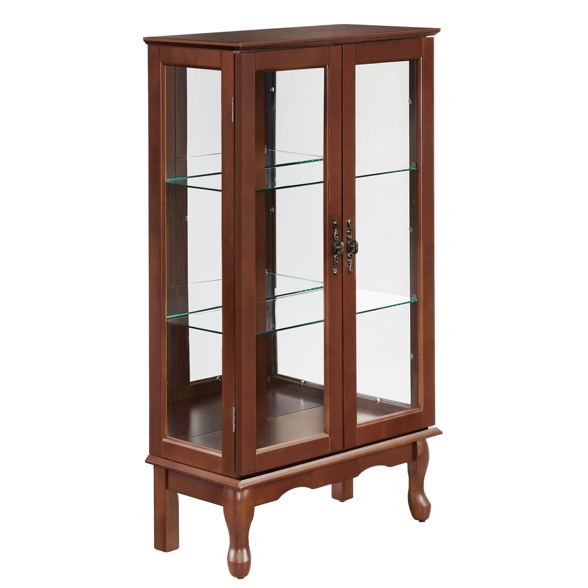 Lighted Curio Display Cabinet with Adjustable Shelves - Light Brown, Dark Brown, Dark Red