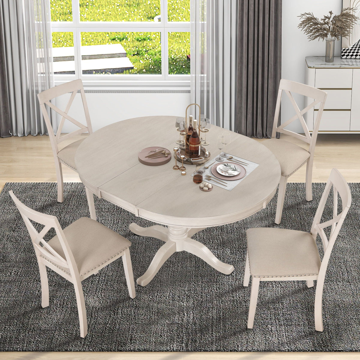 Modern Dining Table Set For 4, Round Table And 4 Kitchen Room Chairs