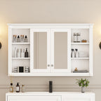 Wall-Mounted Mirror Cabinet with Adjustable Shelf and Open Shelves - White or Blue