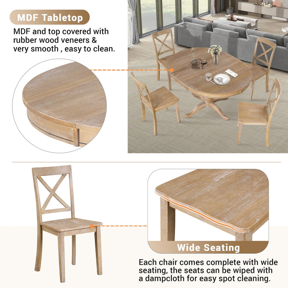 Modern Dining Table Set For 4, Round Table And 4 Kitchen Room Chairs