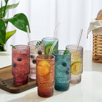 Tonal Collins Highball Glassware, Set of 6 with 6 Glass Straws & Cleaner