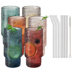 Tonal Collins Highball Glassware, Set of 6 with 6 Glass Straws & Cleaner