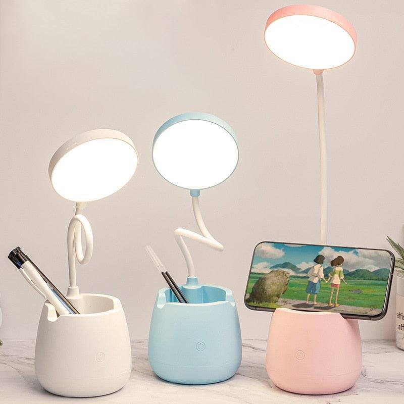 LED Table Lamp With Pen Holder Touch Dimmable Flexo Desk Lamp USB Rechargeable