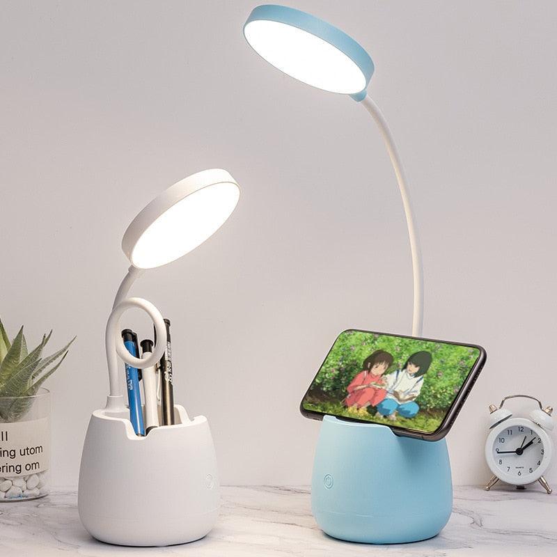 LED Table Lamp With Pen Holder Touch Dimmable Flexo Desk Lamp USB Rechargeable