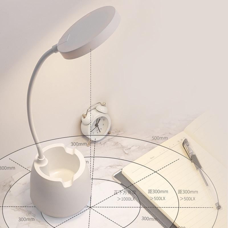 LED Table Lamp With Pen Holder Touch Dimmable Flexo Desk Lamp USB Rechargeable