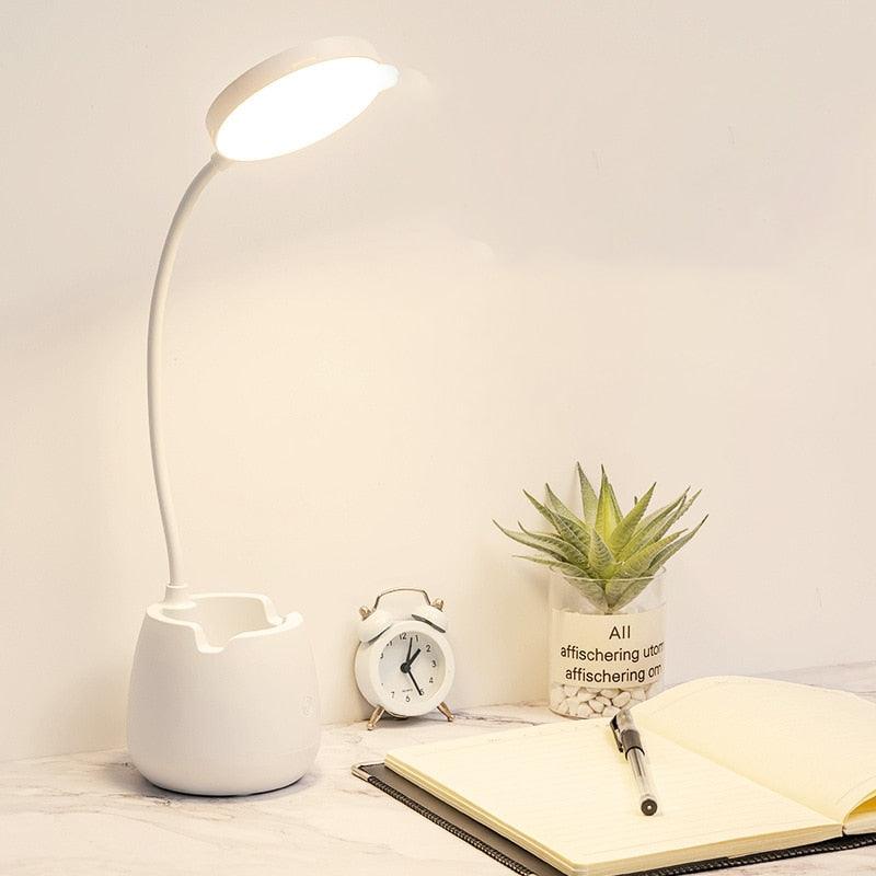 LED Table Lamp With Pen Holder Touch Dimmable Flexo Desk Lamp USB Rechargeable
