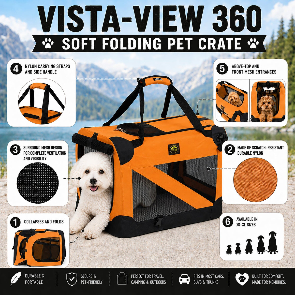 Pet Life ® '360° Vista View' Zippered Soft Folding Collapsible Durable Metal Frame