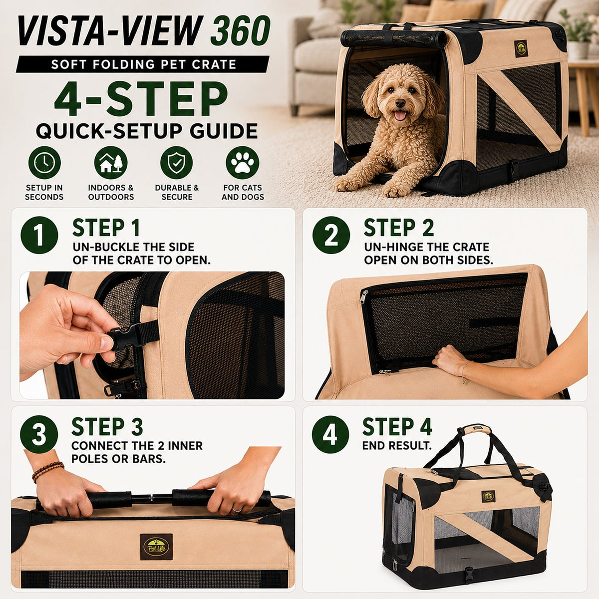Pet Life ® '360° Vista View' Zippered Soft Folding Collapsible Durable Metal Frame