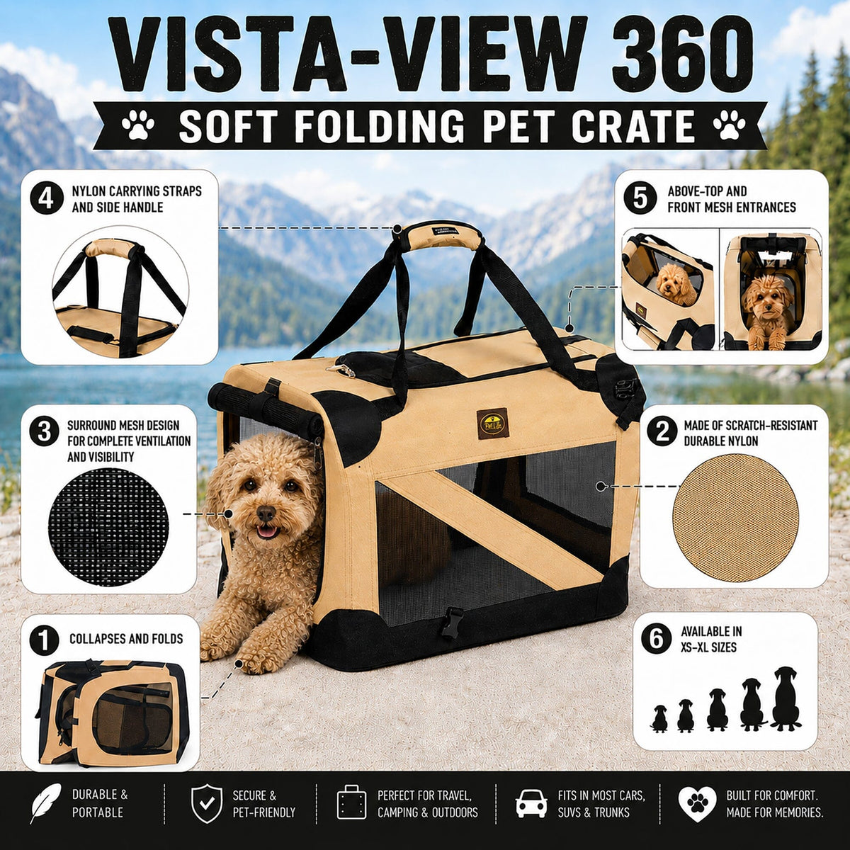 Pet Life ® '360° Vista View' Zippered Soft Folding Collapsible Durable Metal Frame