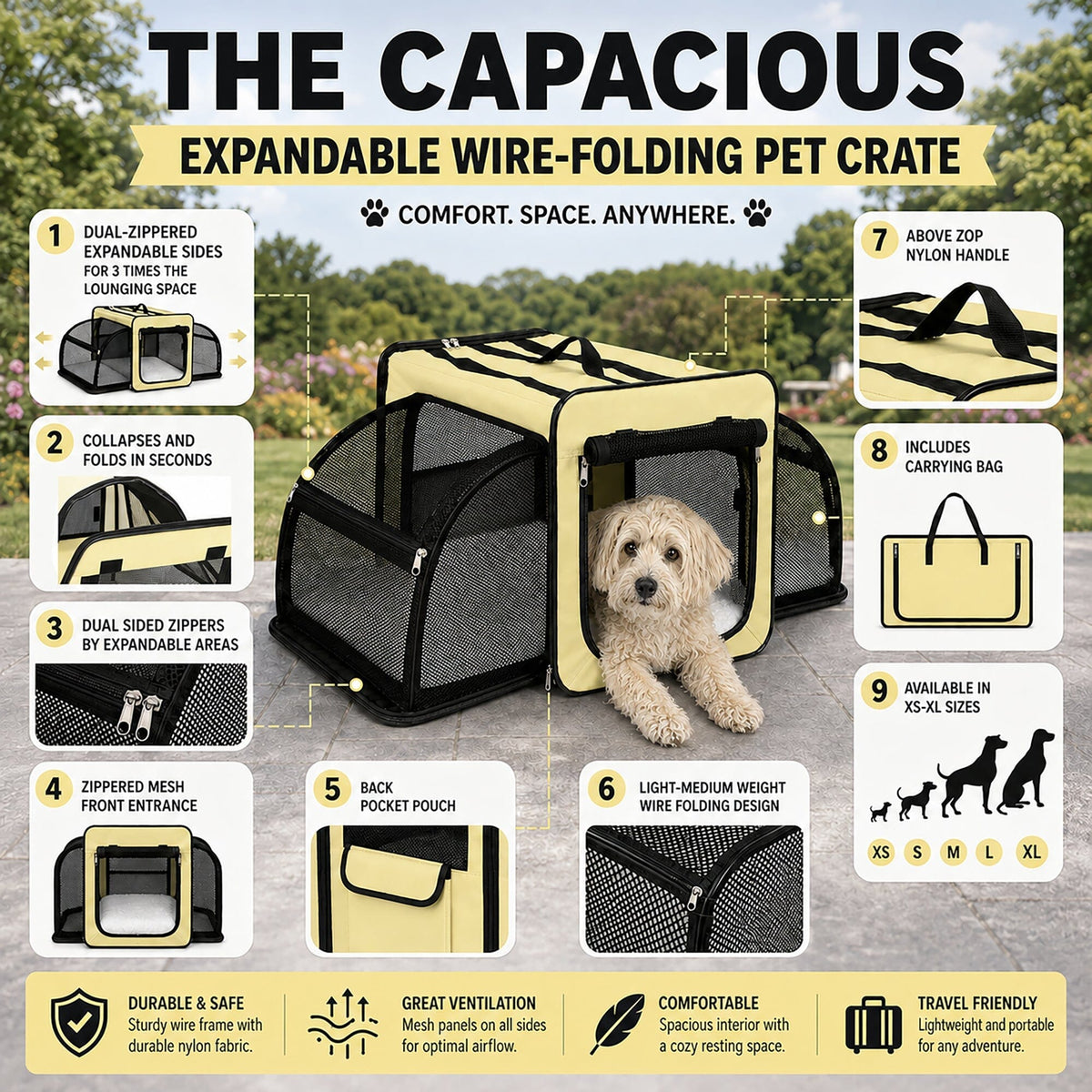 Pet Life ® 'Capacious' Dual-Sided Expandable Spacious Wire Folding Collapsible